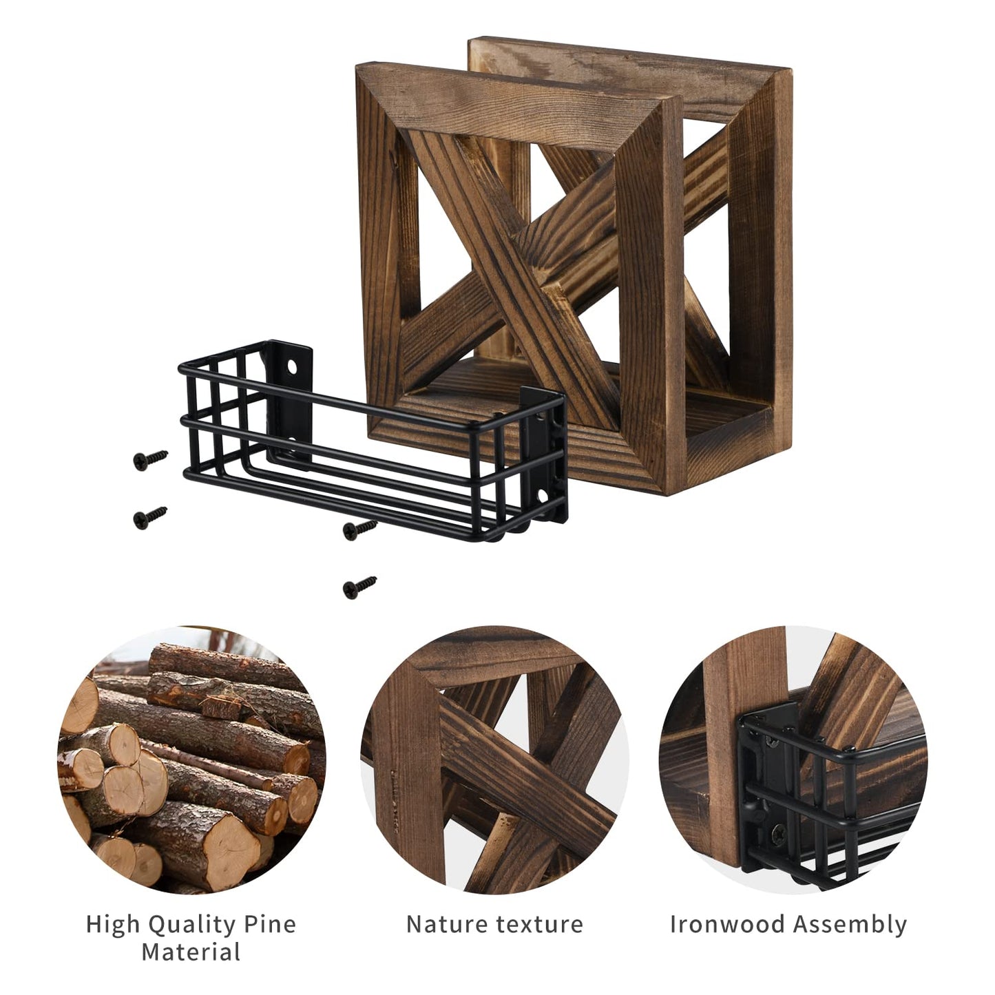 LIERONE Wooden Farmhouse Napkin Holder Rustic Napkin Holder for Salt and Pepper Shakers for Kitchen (brown)