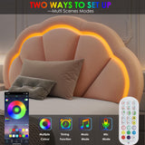 HIFIT Twin Upholstered Smart LED Bed Frame with Adjustable Chic Petal Headboard, Princess Twin Size Platform Bed Frames for Kids/Girls, Wooden Slats Support, No Box Spring Needed, Easy Assembly, Pink HIFIT