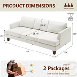 Busaurus 3 Seater Sofa Couch with Deep Seats, 89" Mid Century Modern Upholstered Sofa with Armrests, Comfy Couches for Living Room, Bedroom, Apartment and Office (Beige) Busaurus
