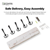 LECHYN Rustic Wooden Coat Rack Wall Mount with 5 Hooks, Farmhouse Wood Coat Hanger Wall Mount Heavy Duty for Hanging Jacket Coat (White) LECHYN