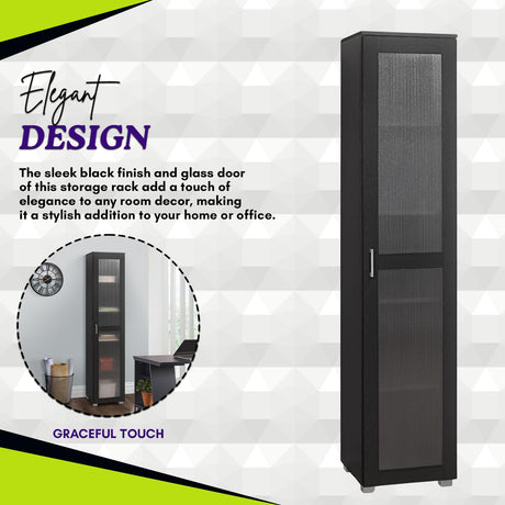 Kings Brand Furniture Romero Tall Curio Storage Cabinet - Versatile Black Bookshelf for Living Room, Kitchen, Bedroom & Office Kings Brand Furniture