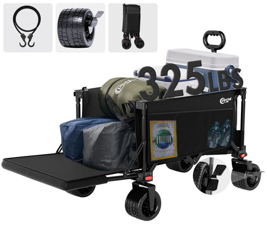 PORTAL 300L Large Capacity Foldable Wagon with Tailgate, 325LBS Collapsible Folding Utility Wagon with Big Wheels, Oversized Heavy Duty Garden Cart with Brakes for Camping, Grocery, Sports - WoodArtSupply