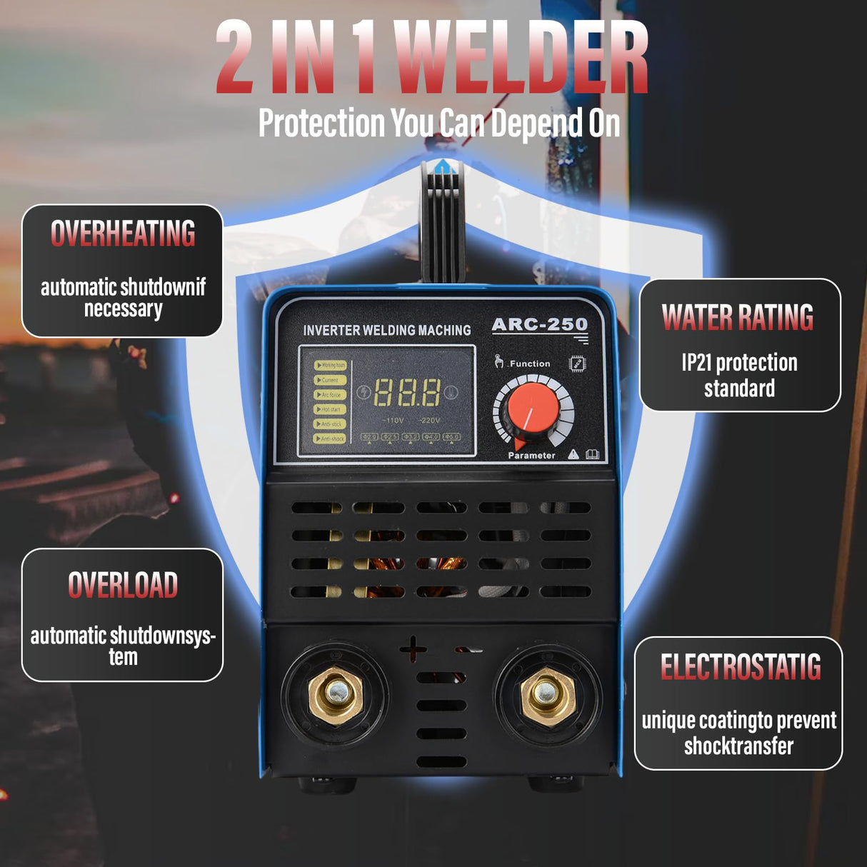 250A 110/220V Stick Welder,ARC/Lift TIG Welding Machine with Synergic Control,IGBT Inverter,Hot Start,Arc Force and Anti-Stick S7