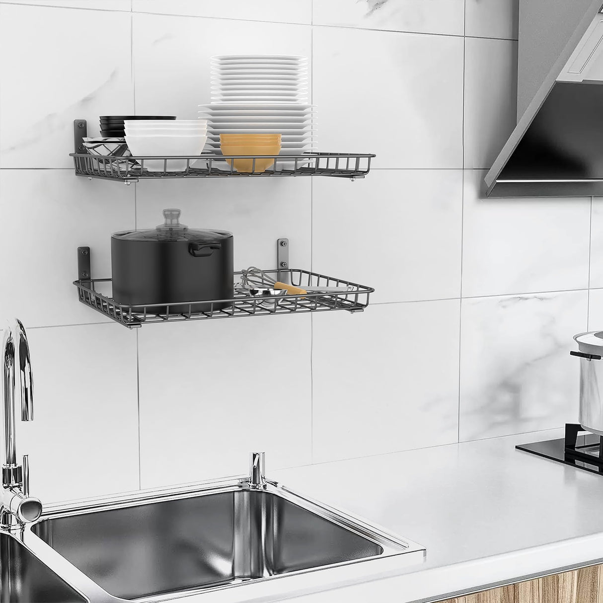 TORACK 2-Pack 12x18 inch Wall-Mounted Shelves, Garage Wall Shelf for Closet & Laundry Room, Heavy-Duty Floating Shelves Hold Up to 60 lbs(Black) TORACK