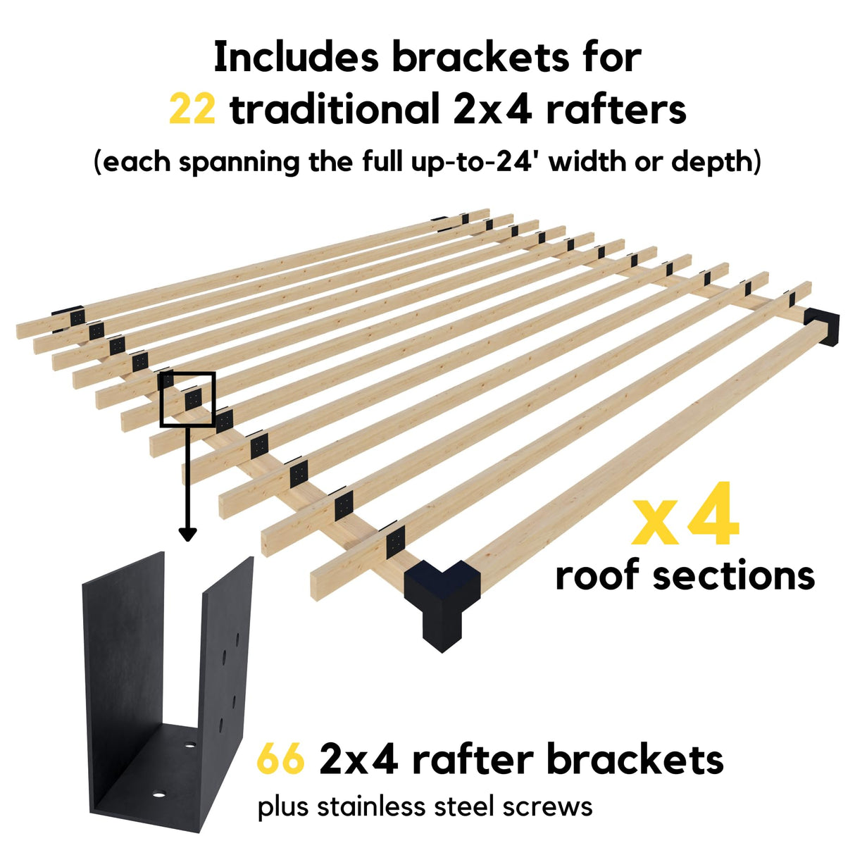 DIY Pergola Kit for Up to 24' x 24' Freestanding Pergola with Privacy Wall (12 Slats) and Roof (22 Traditional Rafters) Zen Pergolas