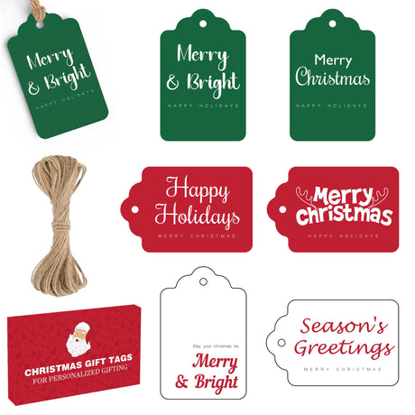 Christmas Gift Tags - 60 PCS Gift Tags for Christmas Presents with String | Xmas Ornaments Labels for Wrapping Paper Tissue Paper | Christmas Tree Decorations Name Tag Stickers for Gift Bags Riccioofy