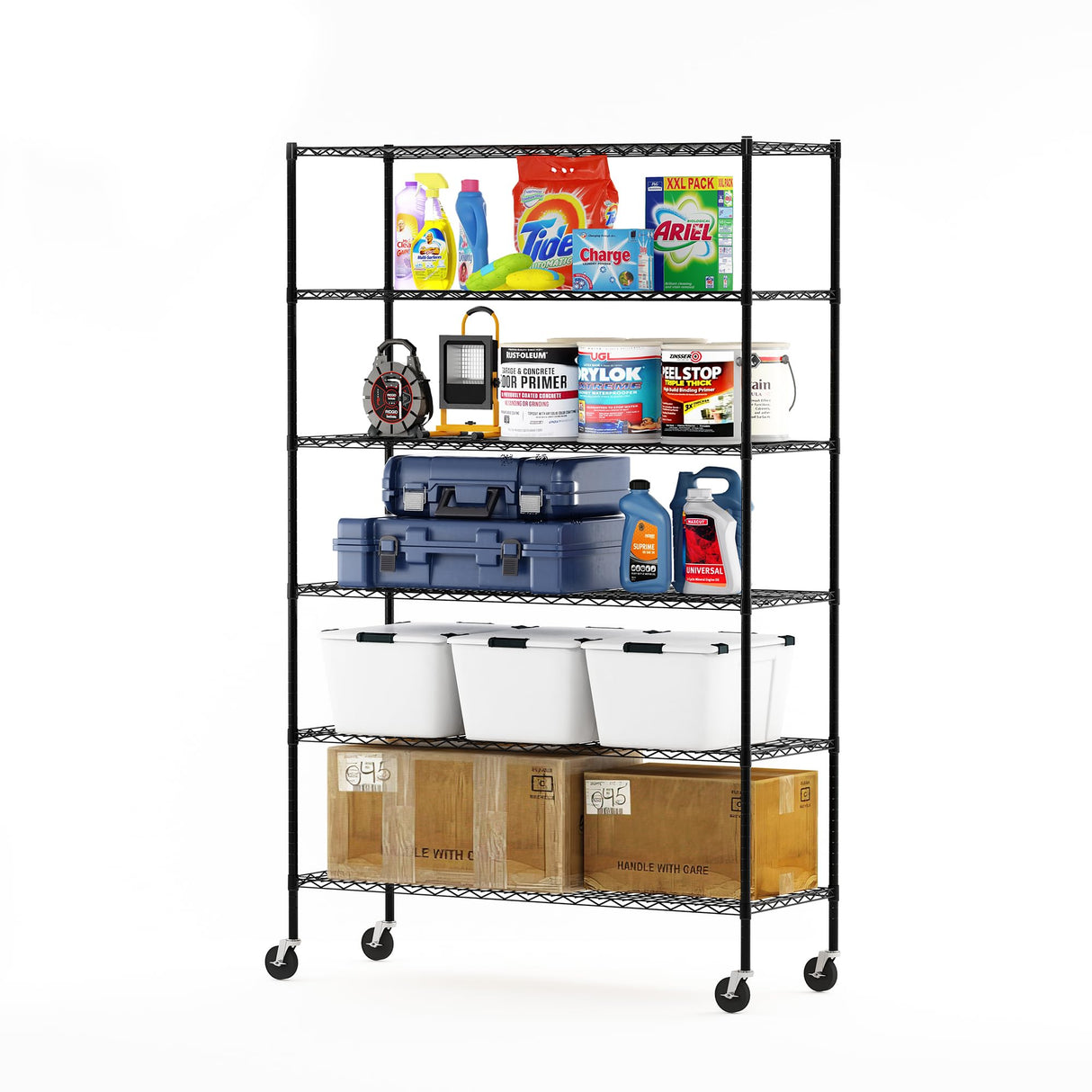 Furinno Wayar 6-Tier Metal Storage Shelf Rack, 48 x 18 x 78, Black Furinno