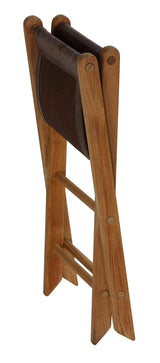 Bare Decor Davie Teak and Leather Folding Accent Stool, 18", Saddle Brown Bare Decor