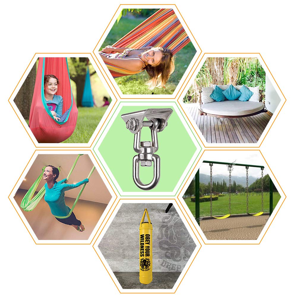WAREMAID 2 Pack Heavy Duty 360 Swivel Hanger, Stainless Steel Swing Hook for Ceiling, Wooden Swing Set Bracket, Punching Bag Hanger for Playground Gym Rope Hammock Chair, 1200 Lb Load WAREMAID