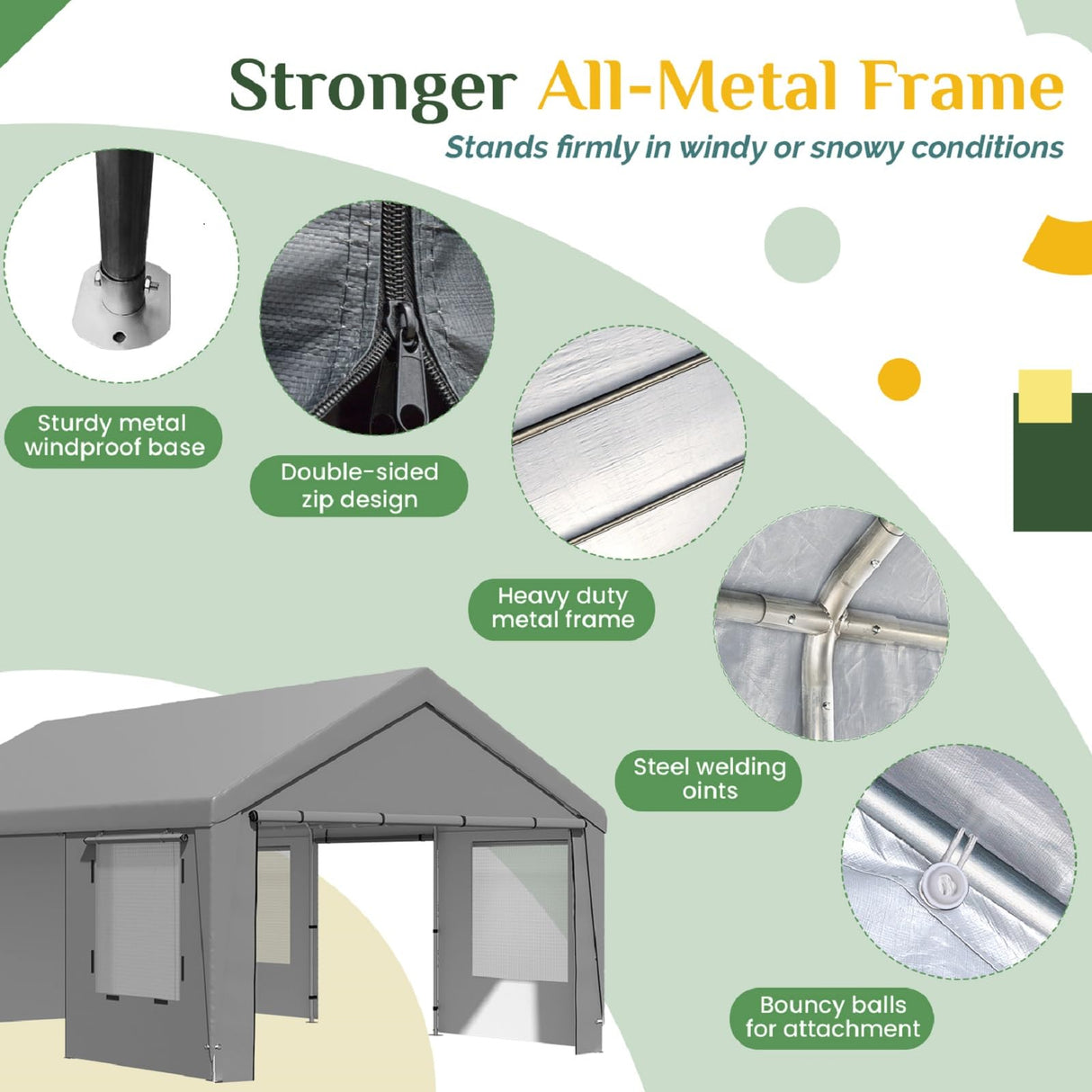 EROMMY 13' x 20' Carport，Portable Garage with UV Protection & Steel Frame, Heavy Duty Car Port with Removable Sidewalls, All-Season Car Canopy for Tractor, Truck, Boat, Outer Gray and Inner White EROMMY