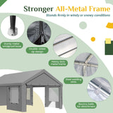 EROMMY 13' x 20' Carport，Portable Garage with UV Protection & Steel Frame, Heavy Duty Car Port with Removable Sidewalls, All-Season Car Canopy for Tractor, Truck, Boat, Outer Gray and Inner White EROMMY