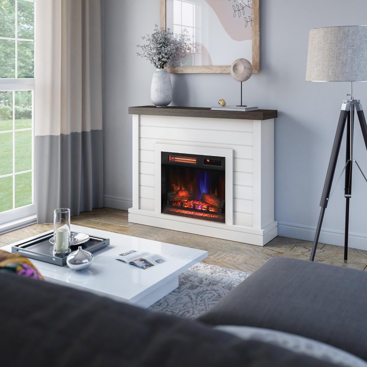 duraflame® Shiplap Wall Mantel Electric Fireplace, Bright White