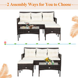 Tangkula 3 Pieces Patio Conversation Set, Outdoor PE Rattan Wicker Furniture Set W/Cozy Cushions, All Weather Sectional Sofa Set W/Tempered Glass Coffee Table for Poolside, Backyard, Garden Tangkula