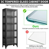 Lucky Monet 5 Tier Curio Display Cabinet with 13-Color LED Lights & Flip-Up Glass Doors, 3-Side Glass Lighted Display Case for Collectibles, Figures, Books, 67" Metal Storage Cabinet, Black Lucky Monet