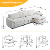 Karl home Sectional Sofa Modular Deep Seat Sofa Couch with Ottoman, Teddy Fleece Sofa Sleeper Comfy Upholstered Furniture for Living Room, Apartment, Studio, Office, (3-Seat & 1-Ottoman, White) Karl home