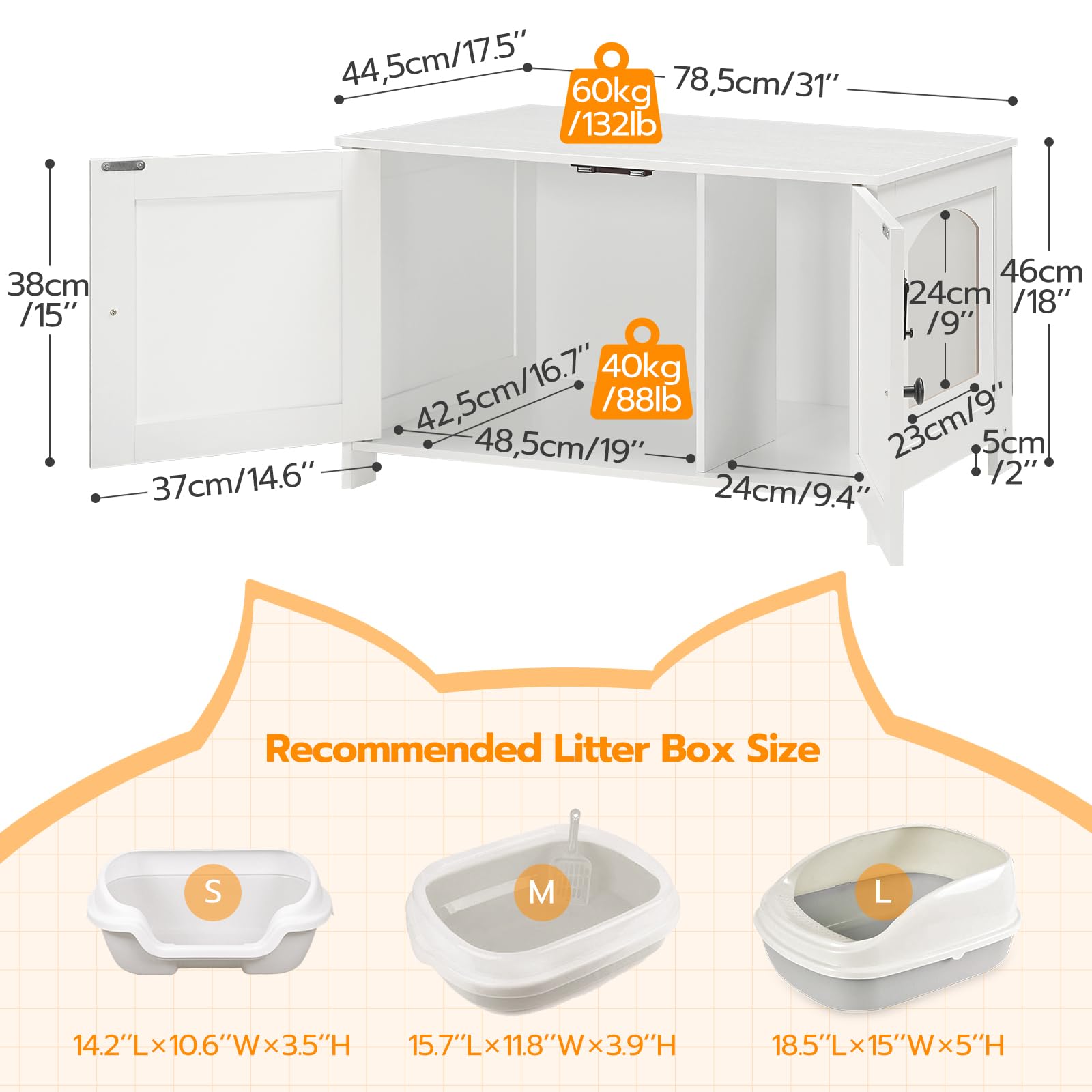 HOOBRO Litter Box Enclosure, Cat Litter Box Furniture with Removable Divider, Large Hidden Litter Box Furniture, Wooden Cat House, End Side Table, 31" L x 17.5" W x 18" H, White WT03MW01G2 - WoodArtSupply