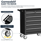 Gornoxblif 5-Drawers Black Metal Rolling Tool Chest with Wheels,Tool Storage Cabinet with Locking System，Toolbox with Wheels for Garage, Warehouse, Workshop, Repair Shop Gornoxblif