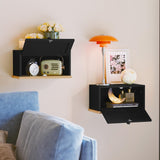 HLR Floating Nightstand, Small Nightstand with Flap Door, Morden Wall Mounted Nightstand for Bedrooms, Black HLR