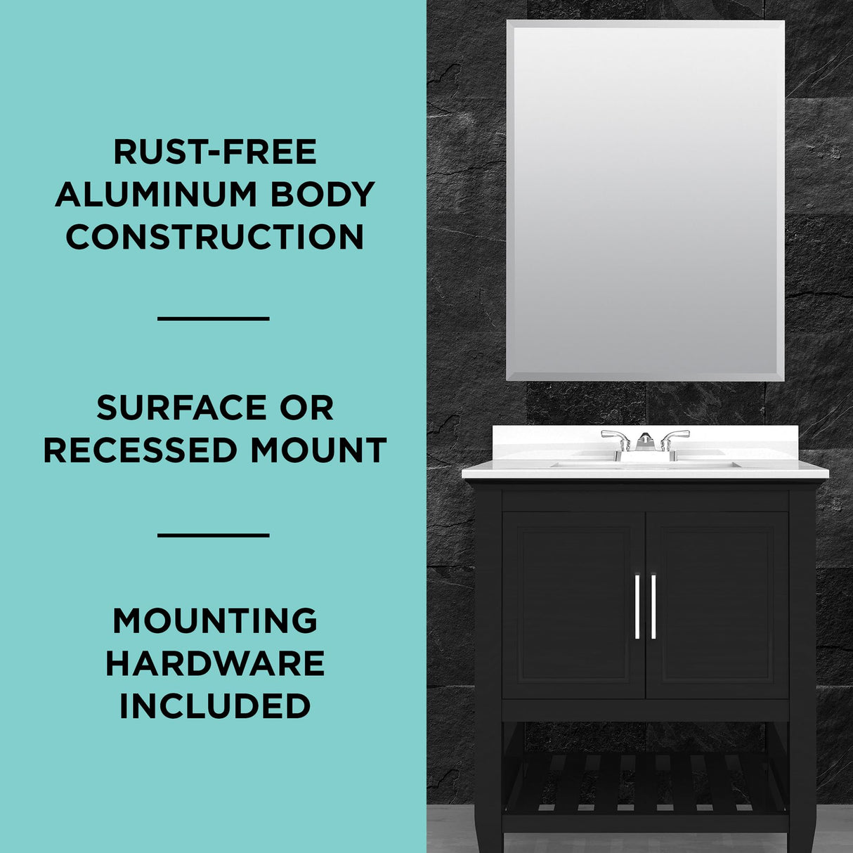 Zenna Home Bathroom Medicine Cabinet with Mirror, Frameless Bathroom Wall Cabinet with Rustproof Aluminum Body, 3 Adjustable Glass Shelves, Recessed or Surface Wall Mount Installation, 20 x 26 Inches Zenna Home