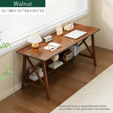 Extra Long NELYE Solid Wood Desk with Bookshelf - 2-Person Workstation in Walnut NELYE