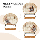 FINCATI Indoor Outdoor Double Egg Chair, 2 Person Oversized Wicker Rattan Stationary Lounge Chair with Legs, 680 lbs Loveseat Boho Egg Basket Chairs for Patio Garden Backyard Living Room Beige FINCATI