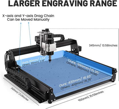 500W CNC Router Kit,Titoe 4540 CNC Router Machine Wood Engraver Machine 500W Spindle 3-Axis Engraving Milling Cutting Machine for Woodworking Metal Working Area 430 x 390 x 90mm - WoodArtSupply