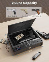 MOLICAR Gun Safe, Biometric Gun Safes for Handgun with LCD of Temp Humidity Battery, USB-C Port, Fingerprint Quick Access Pistol Safe for 2 Guns, Handgun Safe for Home Bedside Nightstand Car MOLICAR