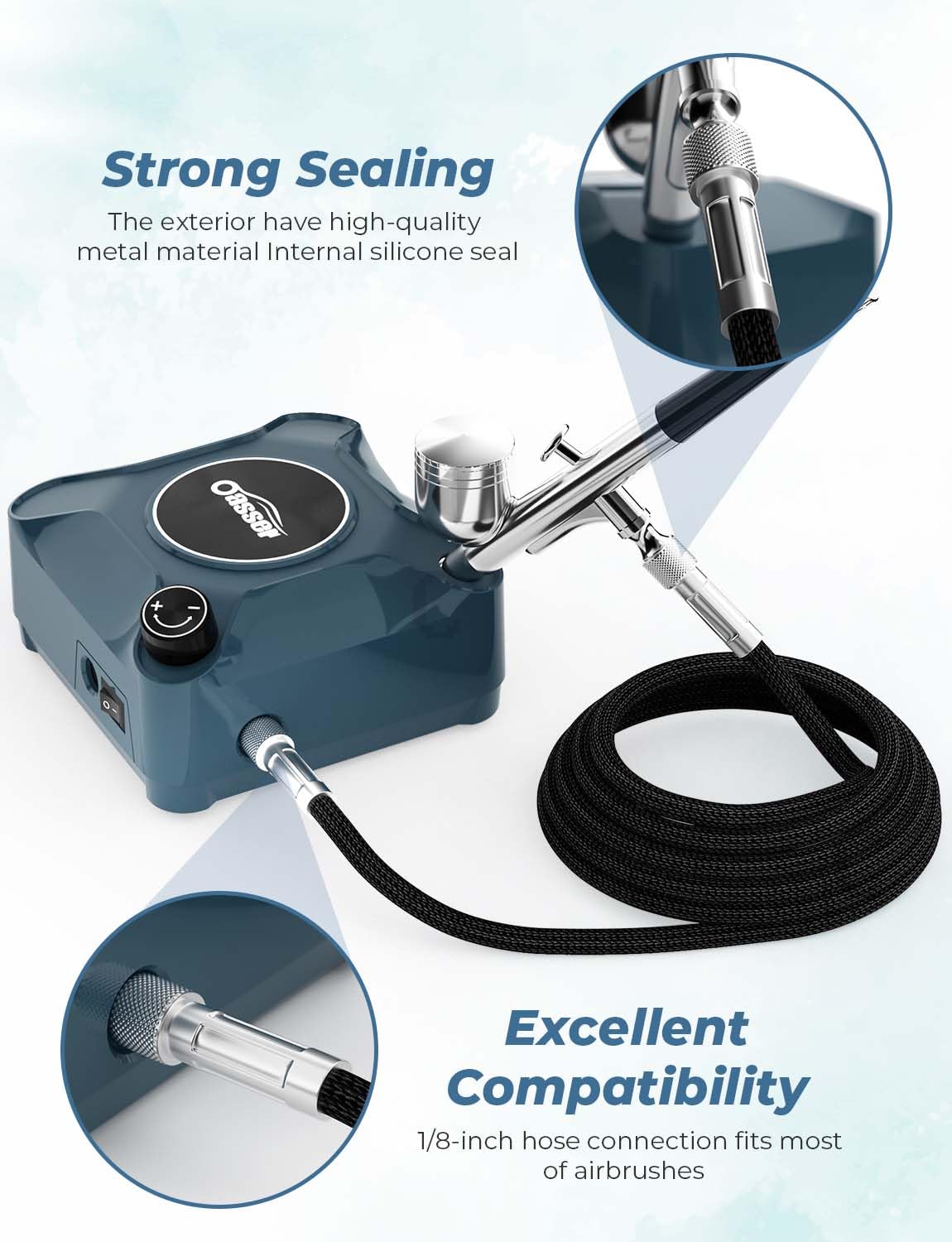 Oasser Airbrush Kit with Air Compressor, Dual Action 40 PSI 10.5 L/min Airbrush Set Gun, Air Brush for Nails, Makeup, Model, DIY Oasser