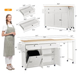 ONBRILL Kitchen Islands with Extendable Dining Table, 81.7" Mobile Kitchen Storage Islands, Rolling Kitchen Cart with Trash Cabinet, Power Outlet, Spice Rack & Towel Rack (White) ONBRILL