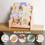 Exood Greeting Card Organizer Display Stand ,Multi-Purpose sticker display stand for vendors , Counter Retail Display Rack , 4-Tiered Wooden Display stand for postcard /Brochure/Photos/Picture Exood