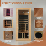 springspa Far Infrared Sauna Room, Near Zero EMF Canadian Hemlock Wood Sauna with 1400W, 9 Chromo Therapy Lights, Oxygen Ionizer, Bluetooth, LCD Control Pannel for Indoor Use, 1 Person springspa