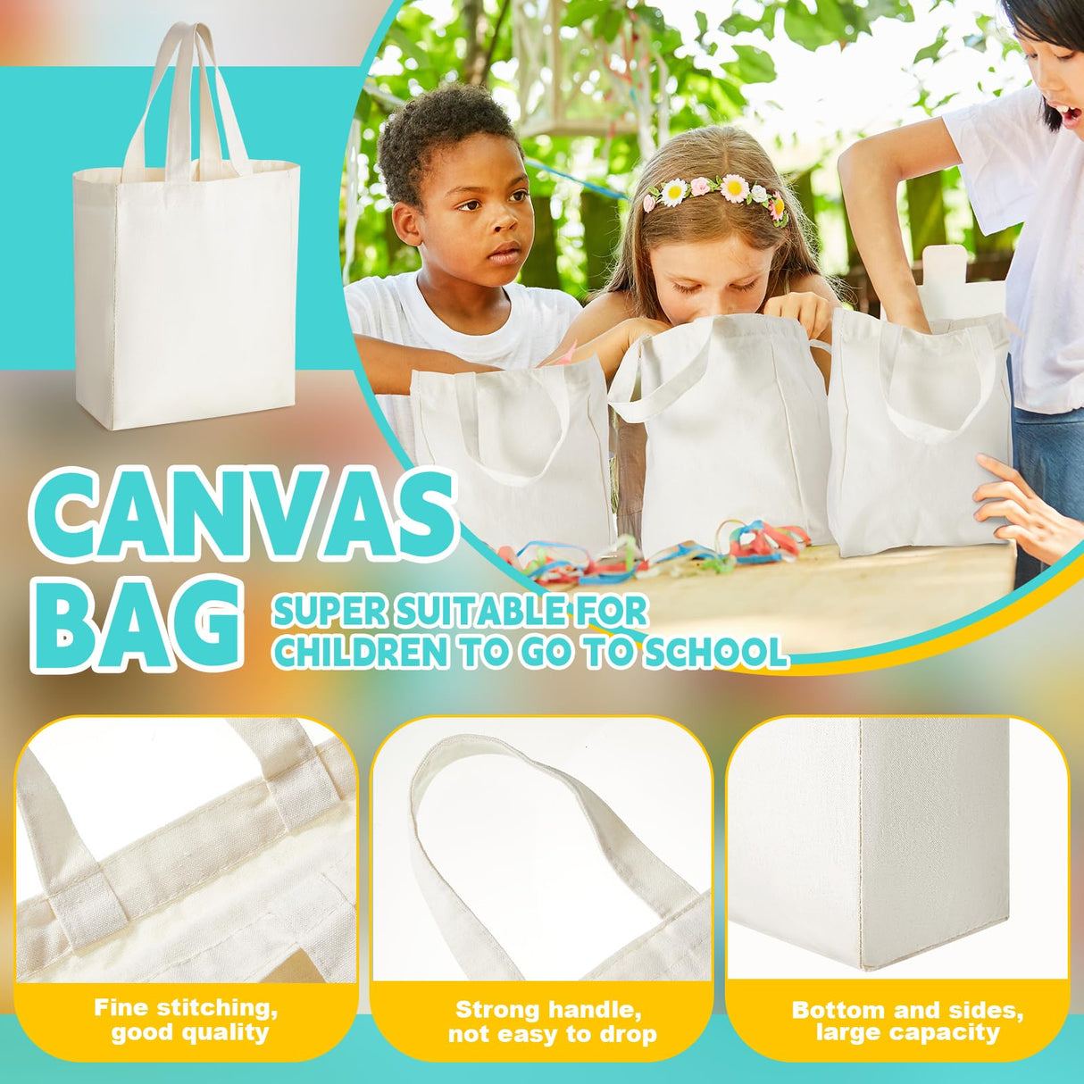 Amylove 24 Pcs Mini Tote Bag Sublimation Blank Canvas Tote Bags Reusable Grocery Bags DIY Sack Goody Bag for Christmas Party Event Bag(8 x 10 x 4 Inch,Natural Color) Amylove