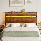 Tatub Queen Size Headboard Only, LED Wooden Headboard with 2 Charging Outlets, Rustic Flat Wood Panel Head Board Queen with Bed Frame Adjustable Adapter, Easy Assembly, Rustic Brown Tatub