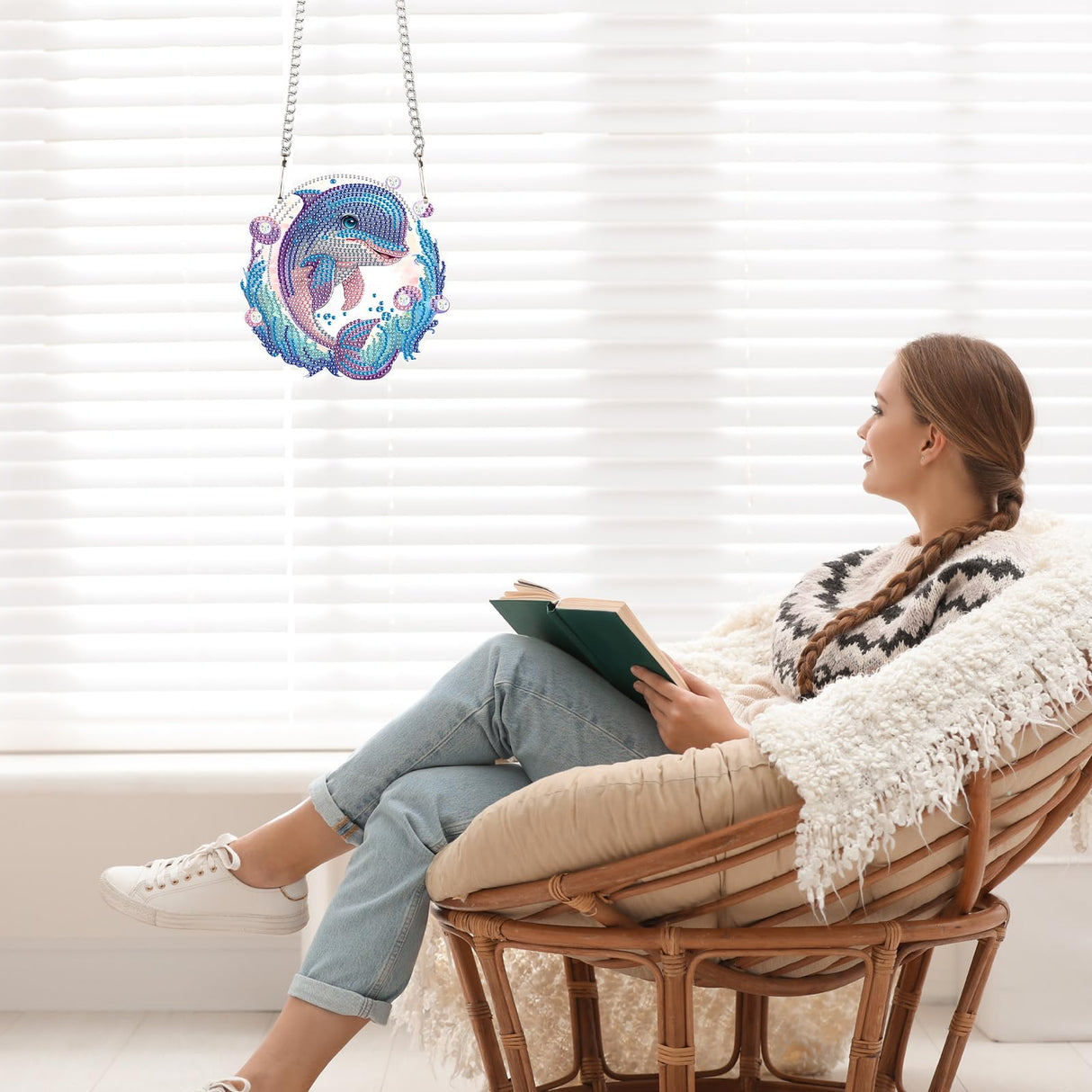 AiYuanzsh DIY 5D Dolphin Diamond Art Painting Hanging Sign Kits Special Shaped Diamond Art Window Hanging Ornament Pendants Home Garden Wall Door Hanging Kits Gift, HGJ152 AiYuanzsh