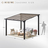 Outdoor Gazebo, Awnings for Patios Decks Backyards with Sunlight Panels, Top Lean to Pergola, Heavy-Duty Metal Sunroom, Frosted Gray (10X10 FT) HOGYME
