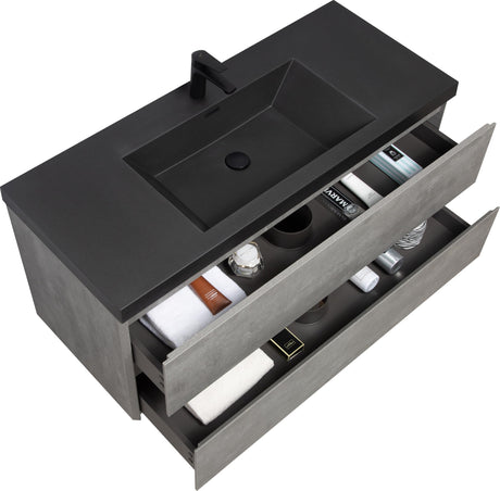 48 inch Floating Bathroom Vanity with Sink, Modern Wall-Mounted Bathroom Storage Vanity Cabinet with Black Quartz Sand Top Basin and Soft Close Drawers,Clean and Functional，Closeout Bathroom Vanities WoodArtSupply