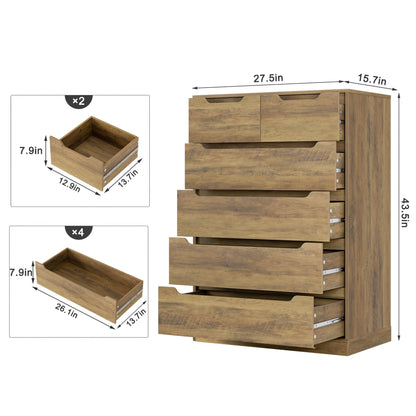 HOSTACK Modern 6 Drawer Dresser for Bedroom, Tall Chest of Drawers with Storage, Large Wood Storage Chest Organizers with Cut-Out Handles, Accent Storage Cabinet for Living Room, Hallway, Rus - WoodArtSupply