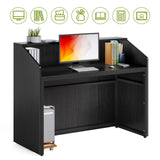LITTLE TREE 47-Inch Reception Desk with Counter, Black Front Desk Reception Room Table, Retail Counter for Checkout, Modern Welcome Desk for Lobby, Office, Beauty Salon LITTLE TREE