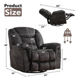 CANMOV Swivel Rocker Recliner, Manual Nursing Recliner with Hidden Switch, Upholstered Plush Seating 360°Swivel Glider Rocking Chair, Comfy Swivel Chair for Living Room, Black CANMOV
