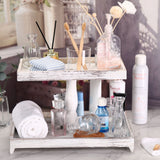 Farmhouse Tiered Tray Stand Wooden Rustic 2 Tier Tray Stand Rectangular Tray Serving Two Tiered Tray Stand for House Kitchen Cake (White) Yalikop
