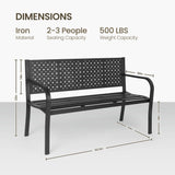 BODIOO Patio Metal Garden Bench Outdoor Park Benches, Iron Steel Frame Chair Mesh Pattern 500 lbs - Park Yard Front Porch Bench Path Yard Outside Lawn Decor Deck Furniture, Black BODIOO