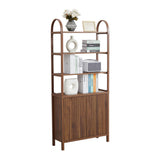 71” Tall Arched Bookshelf Storage with Fluted Doors, Mid Century Modern 6 Tier Bookshelves, Freestanding Bookcase Cabinet with Open Display Storage Shelf for Living Room Home Office Bedroom, Walnut XUZENEST