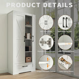 NOVAMAISON Farmhouse Kitchen Pantry Cabinet - 72” Tall Storage Cabinet w/Barn Doors & Adjustable Shelves & Drawer, White Cabinet Freestanding Wood Storage Cabinet for Kitchen, Dining Room, Bathroom NOVAMAISON