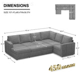 Belffin Modular Sectional Sleeper Sofa with Pull Out Couch, U Shaped Sleeper Pull Out Bed, Convertible Sectional Couches for Living Room, Light Grey Belffin