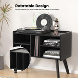 Forevich Record Player Stand Table with Vinyl Storage Holder Large Turntable Record Stand with Power Outlet Holds Up to 220 Albums Display Shelf Cabinet with Wood Legs for Living Room Black Forevich