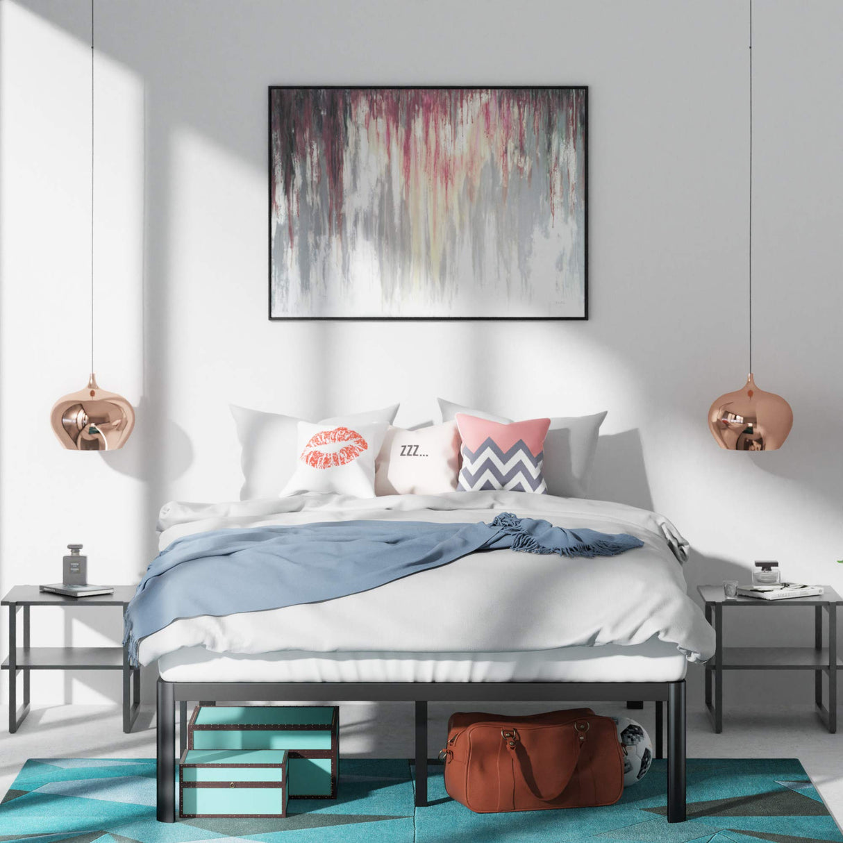 ZINUS Van 16 Inch Black Metal Platform Bed Frame with Steel Slat Support - No Box Spring Required, Full Size Zinus