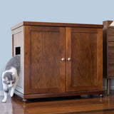 THE REFINED FELINE Cat Litter Box Enclosure Cabinet, Modern, Mahogany Brown, Round Feet, Large, Hidden Litter Cat Furniture with Drawer THE REFINED FELINE