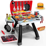 Bstoyder Kids Play Kitchen Toys, Kids BBQ Grill Kitchen Playset with Smoke, Sound & Light, Pretend Play Food Toys Cooking Set, 2-Layer Barbecue Outdoor Play Grill Toy Gift for Toddler Boys Girls 3-5 Bstoyder