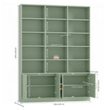 FACBOTALL 82.3" Triple Wide Bookshelf, 7-Tier Tall Bookcase with 15-Cube Open Bookshelf & 4 Doors, Large Bookshelf with Storage Cabinet, Modern Bookshelf for Living Room, Office, Study Room, Green FACBOTALL