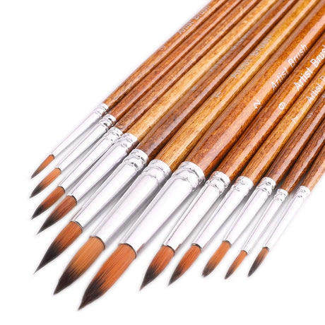 FENORKEY Artist Watercolor Paint Brushes, Round Pointed Tip Paint Brushes Set, 12pcs Different Sizes Detail Paint Brush for Watercolor, Acrylics, Ink, Gouache, Oil, Tempera (Brown) FENORKEY